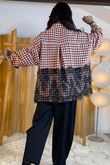 Zeta Otto Brushed Cotton Boxy Gingham Lace Blouse Ginger /9=